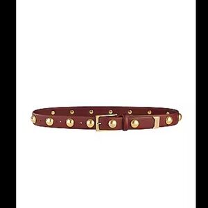 AUREUM Burgundy Leather Belt with Gold Studs